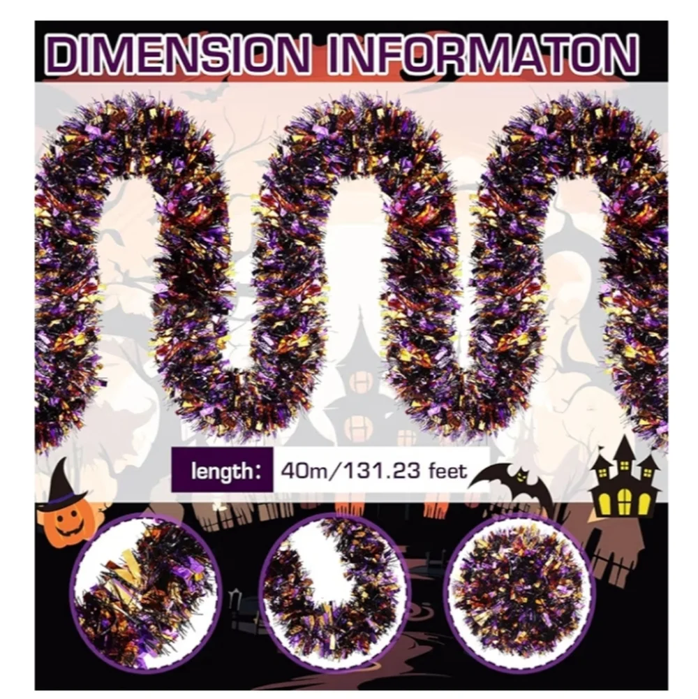 Riceshoot Purple Orange Black 131.23 ft Metallic Tinsel Garland NWT